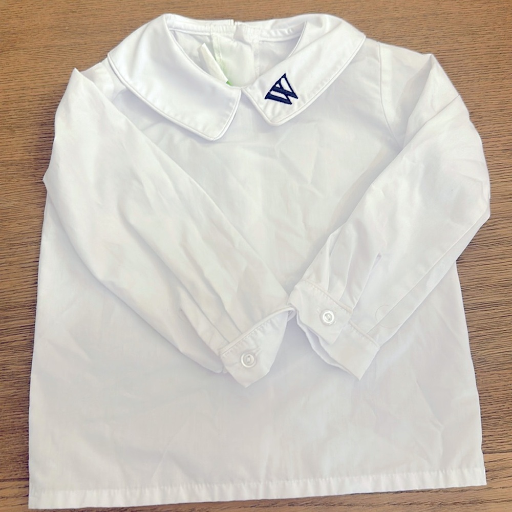 EUC - “W” Monogrammed Button Back Dress Shirt - 3T